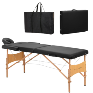 Skladacie Drevené Masážne Lehátko Balance 2-segmentové, Čierne/Biele 190x70 cm